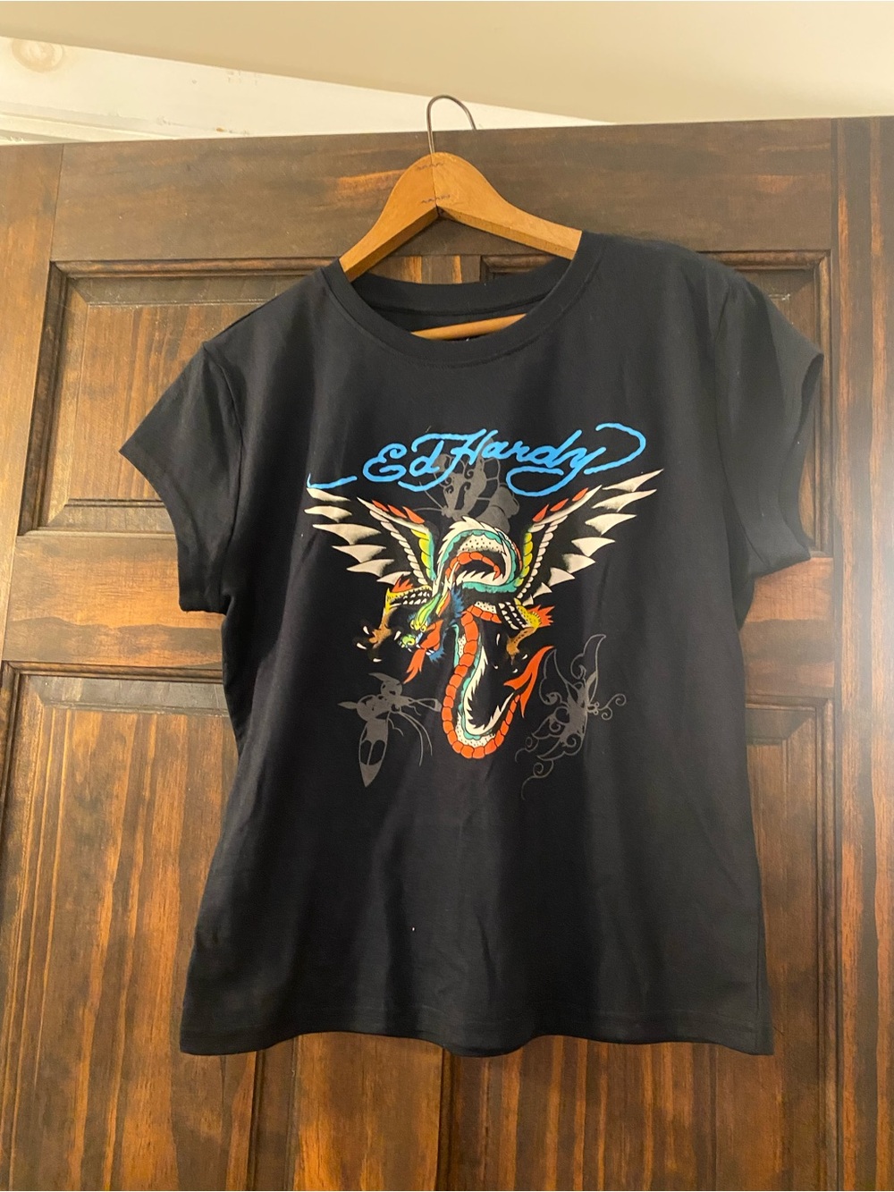 Ed Hardy Black Kids Tee with Multicolor Winged Dragon Graphic